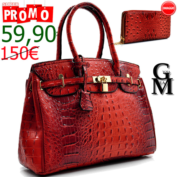 GM borsa donna lucchetto pelle coccodrillo squamata rigida bauletto serpente