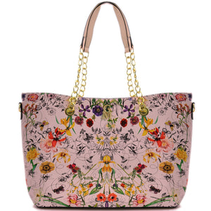 Borsa shopping moda grande GM donna grande spalla manici a catena fiori floreale